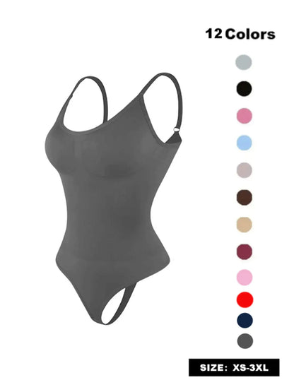 Women'S Solid Spaghetti Strap Adjustable Strap Backless Shapewear Bodysuit, Casual Comfy Seamless Tummy Control Butt Lifting Bodysuit for Daily Wear, Ladies Shapewear for All Seasons