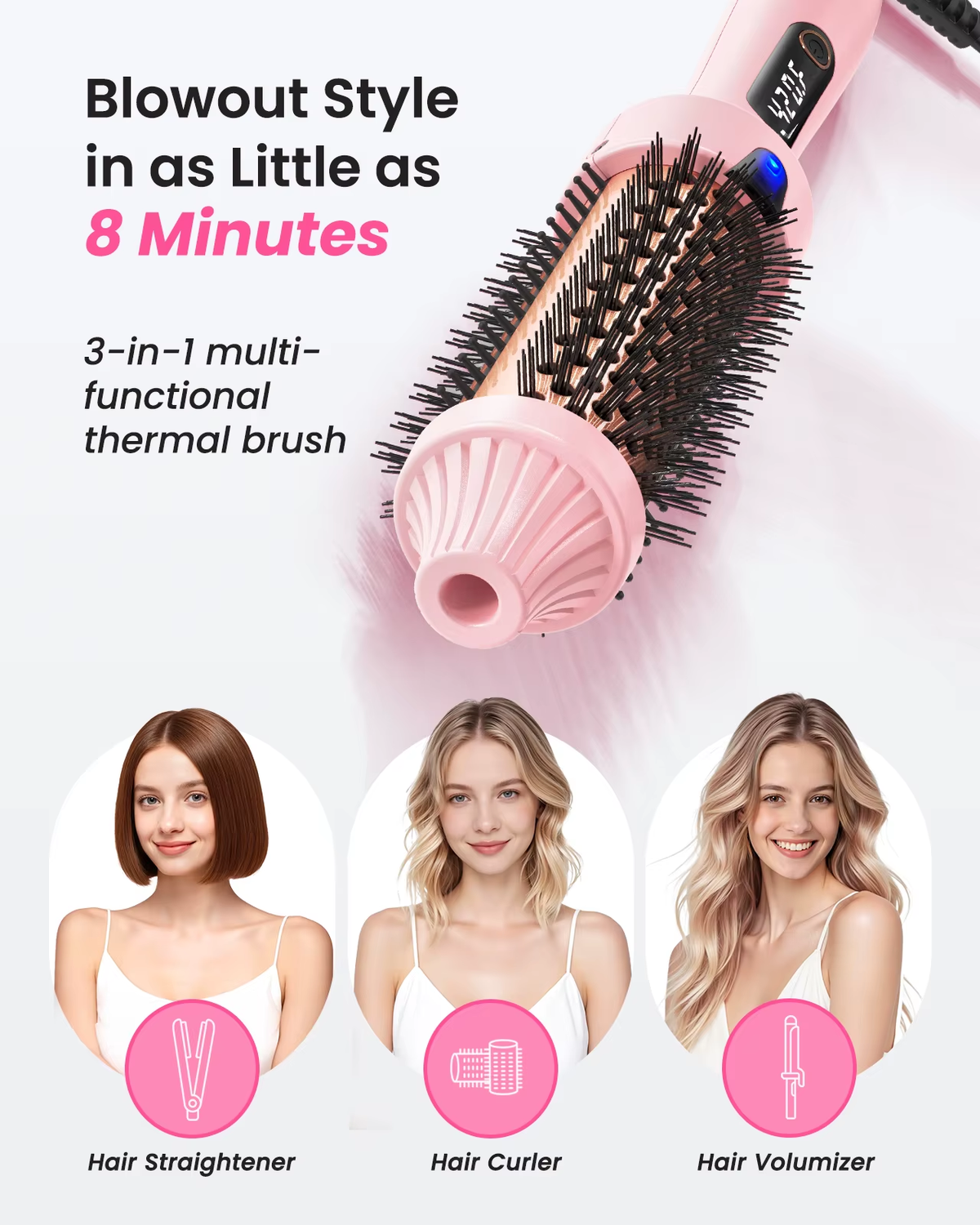 Dual Voltage Ionic Thermal Brush for Curling and Straightening 6 Temperature Settings & LED Digital Display Hot Air Styler