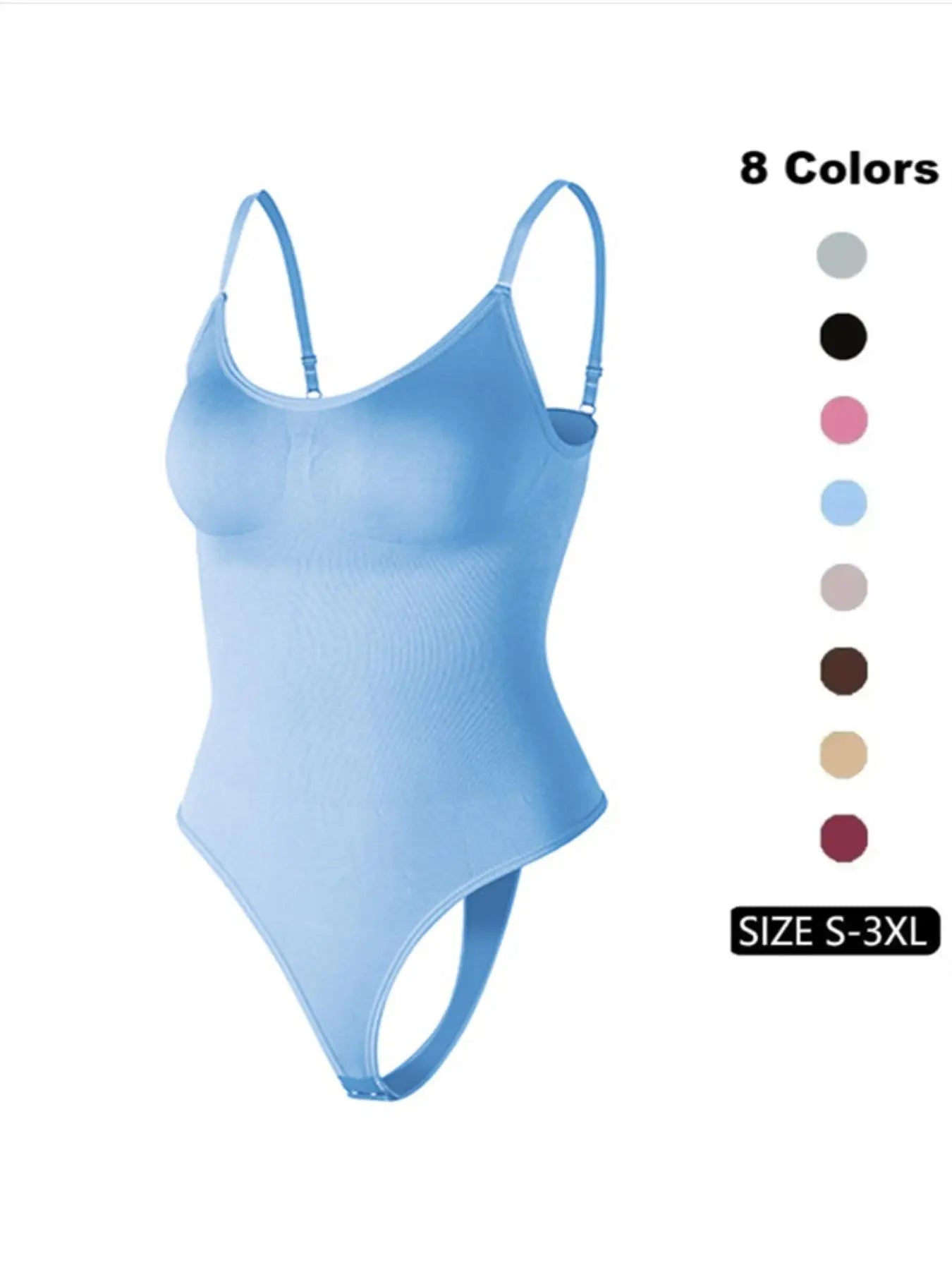 Women'S Solid Spaghetti Strap Adjustable Strap Backless Shapewear Bodysuit, Casual Comfy Seamless Tummy Control Butt Lifting Bodysuit for Daily Wear, Ladies Shapewear for All Seasons