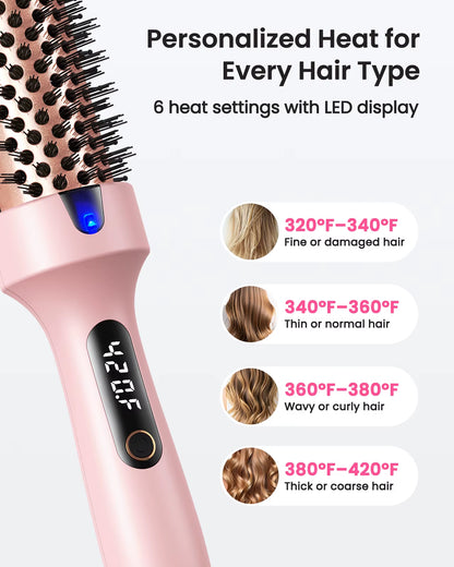 Dual Voltage Ionic Thermal Brush for Curling and Straightening 6 Temperature Settings & LED Digital Display Hot Air Styler