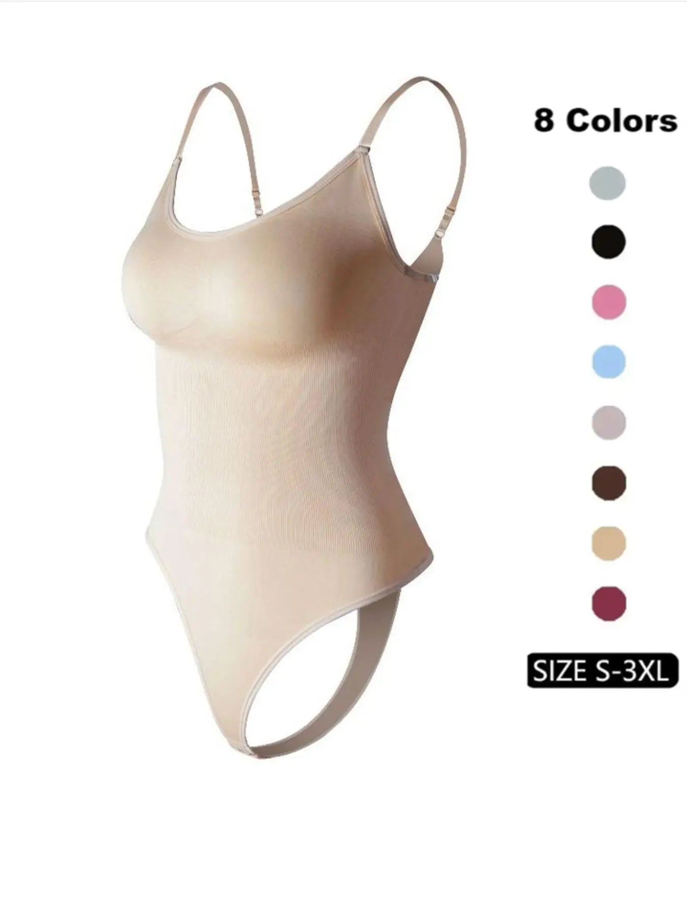 Women'S Solid Spaghetti Strap Adjustable Strap Backless Shapewear Bodysuit, Casual Comfy Seamless Tummy Control Butt Lifting Bodysuit for Daily Wear, Ladies Shapewear for All Seasons