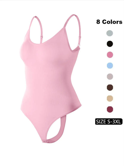 Women'S Solid Spaghetti Strap Adjustable Strap Backless Shapewear Bodysuit, Casual Comfy Seamless Tummy Control Butt Lifting Bodysuit for Daily Wear, Ladies Shapewear for All Seasons