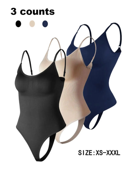 Women'S Solid Spaghetti Strap Adjustable Strap Backless Shapewear Bodysuit, Casual Comfy Seamless Tummy Control Butt Lifting Bodysuit for Daily Wear, Ladies Shapewear for All Seasons